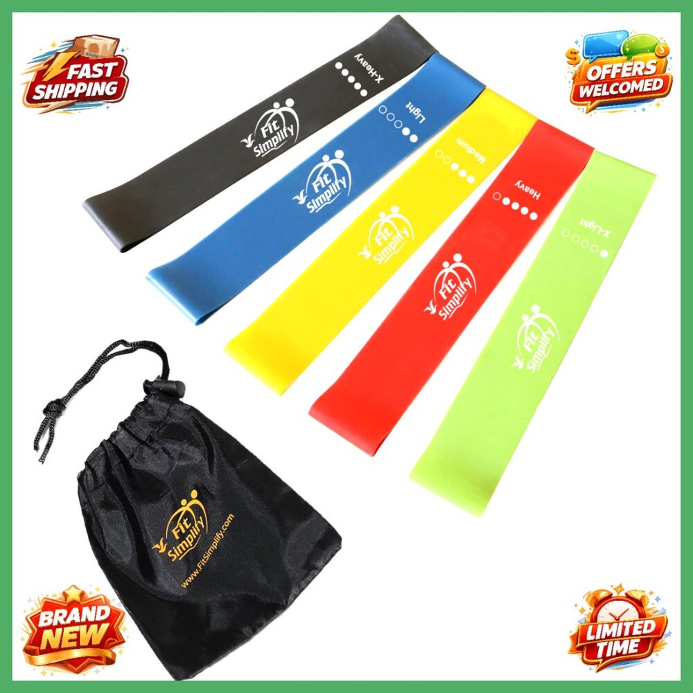 5-Piece Latex Resistance Loop Bands Set with Carry Bag for Strength Training